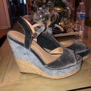 cute velvet wedges